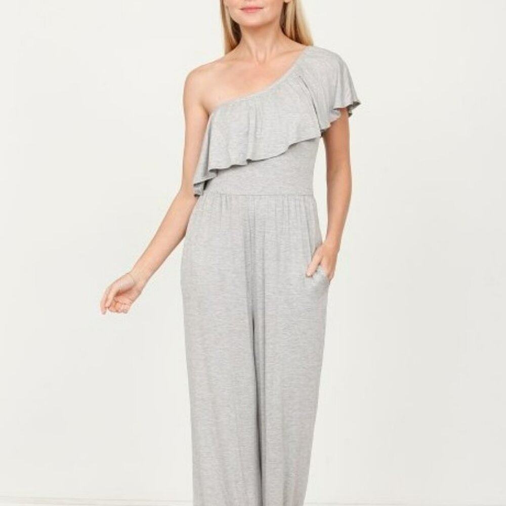 GRAY Asymmetric Ruffle Jumpsuit - Small